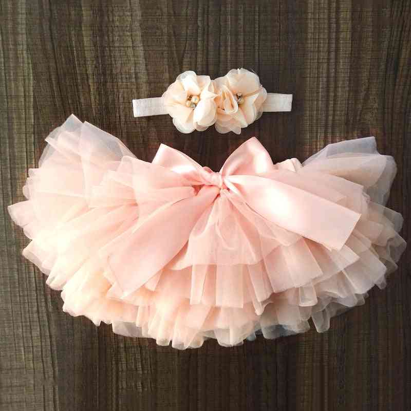 Newborn Baby Tulle Bloomers Tutu Diapers Cover Short Skirts & Headband Set