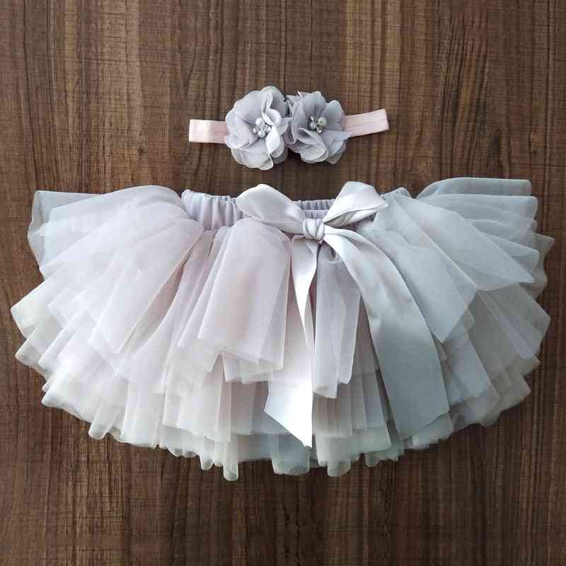Nyfödda flickor tyllblommor tutublöjor täcker korta kjolar + pannbandssats, regnbågskjol