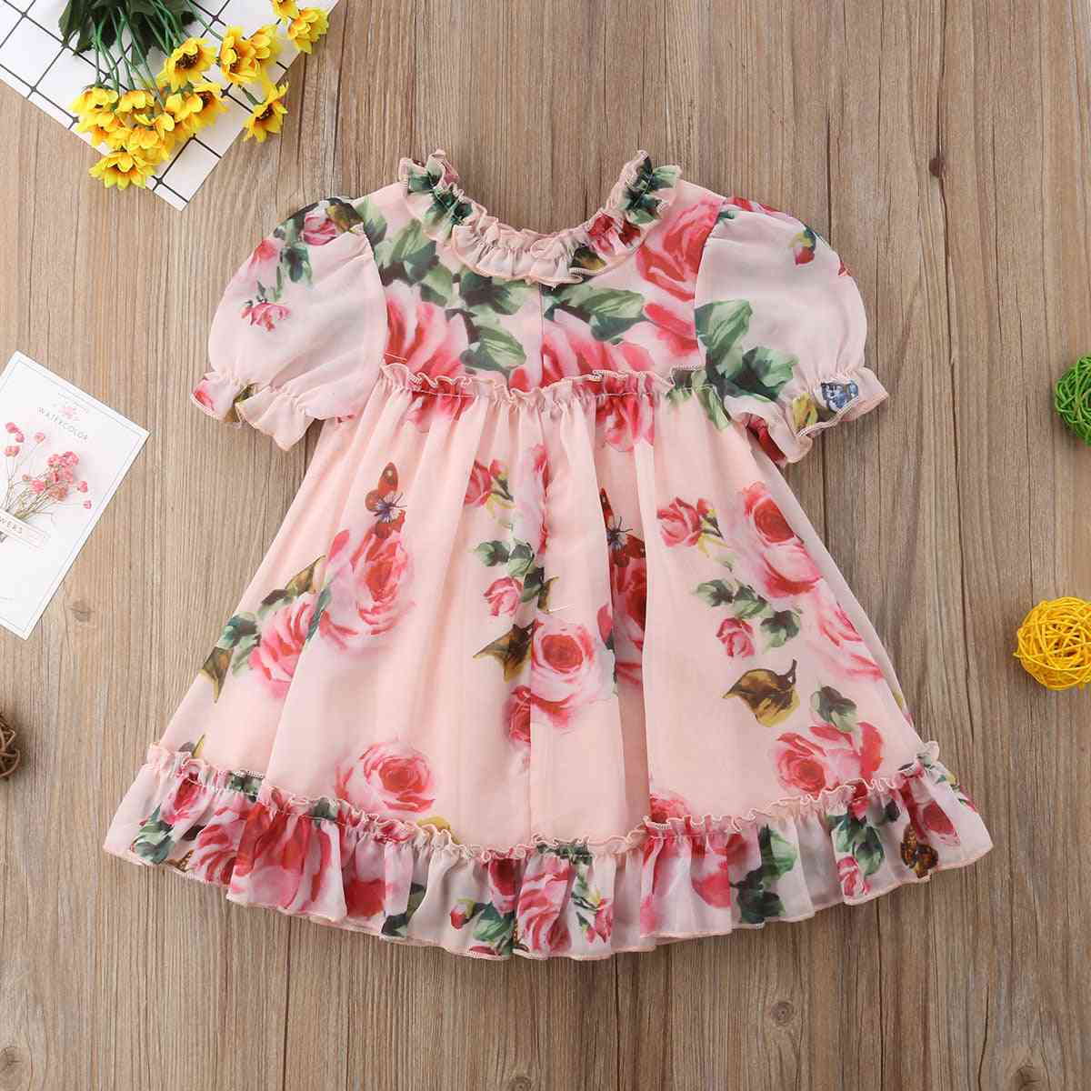 New Princess Girl Floral Tulle Dress, Wedding Party Clothes