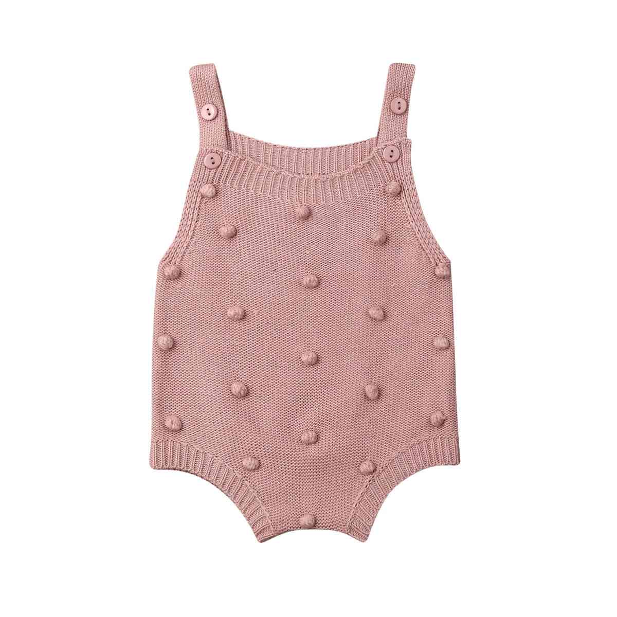 Newborn Baby Knit Dots Jumpsuit - Solid Bodysuit Cotton Sleeveless Outfit