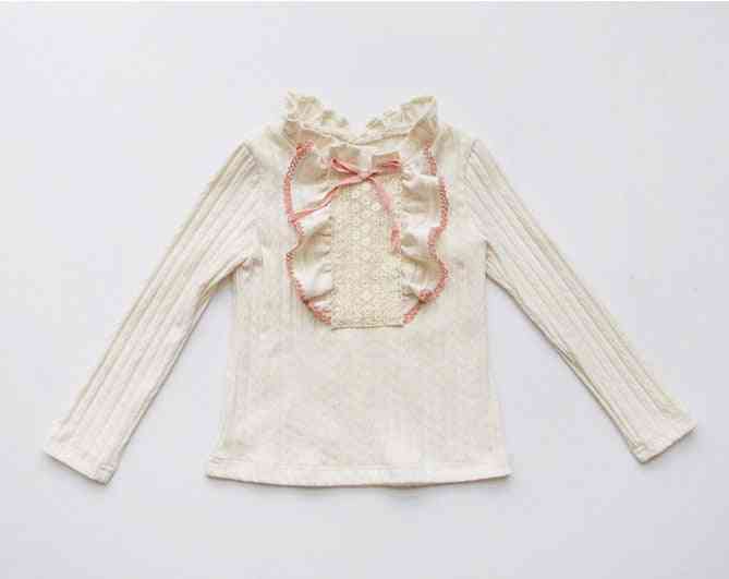 Girl Lace Ruffle Collar Shirt- Autumn Long Sleeve Little Kids Cotton Blouse, Wedding Party Blusas