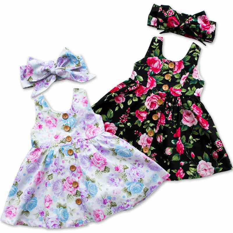 Baby Summer Floral Princess Sleeveless Dresses & Headband
