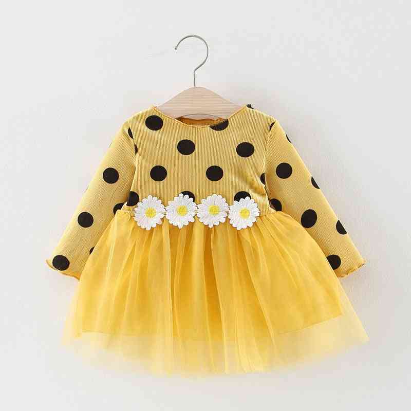 Jesenné šaty s dlhým rukávom, detská princezná polka dot, módne šaty