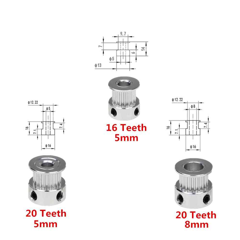 Zubehör für 3D-Druckerteile, Bohrung mit 20 bis 16 Zähnen und 5 mm / 8 mm Aluminium-Zahnriemenscheibe, passend für den offenen Zahnriemen gt2-6 mm