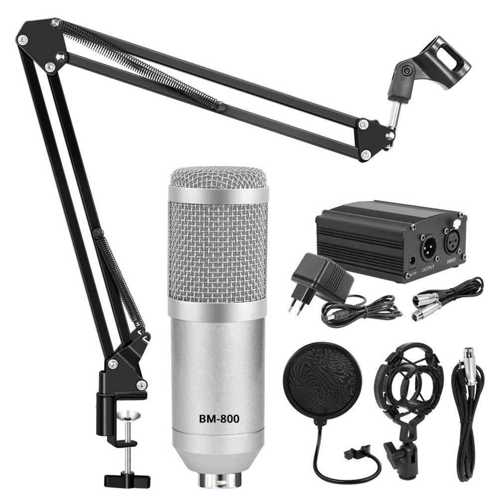 Estudio de microfono kits de micrófono soporte de paquete de condensador-micrófono de karaoke filtro pop alimentación fantasma