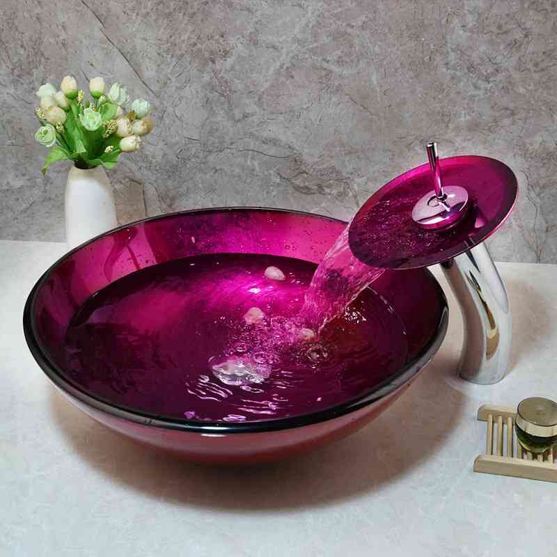 Tempered Glass Basin Sink Washbasin Faucet Set