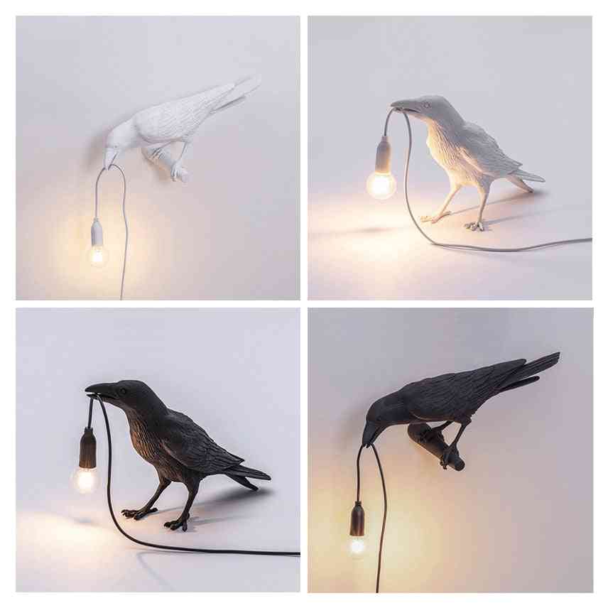 Nordisk designer ledet lille fugl led bordlamper moderne harpiks krage bordlampe til studie soveværelse hjem indretning kunst lysarmaturer - en stil sort