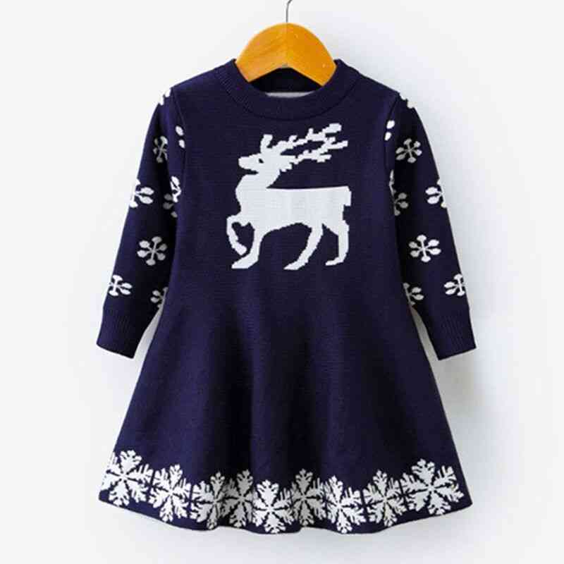 Long Sleeve Deer Snowflake Print Dress, Costume Girl