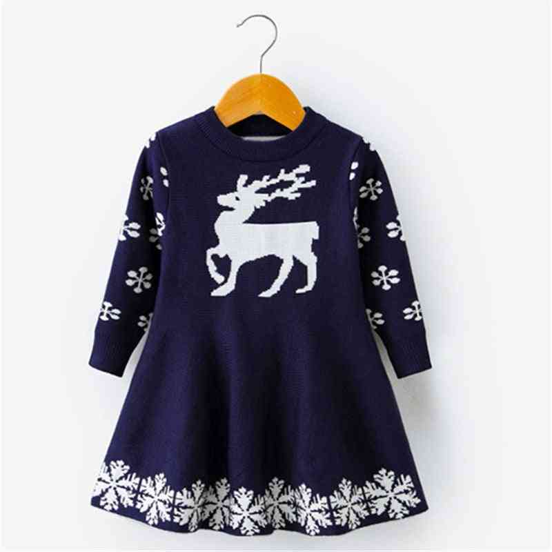 Long Sleeve Deer Snowflake Print Dress, Costume Girl