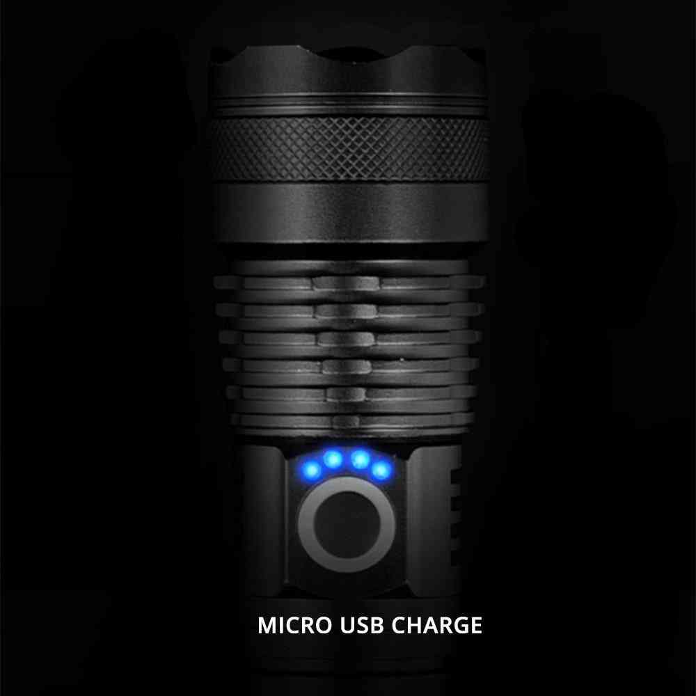Poderosa lanterna LED com xhp 70.2 talão de lâmpada com zoom de 3 modos de iluminação, suporte de tocha de LED para carregamento mircro - xhp70.2-18650-b