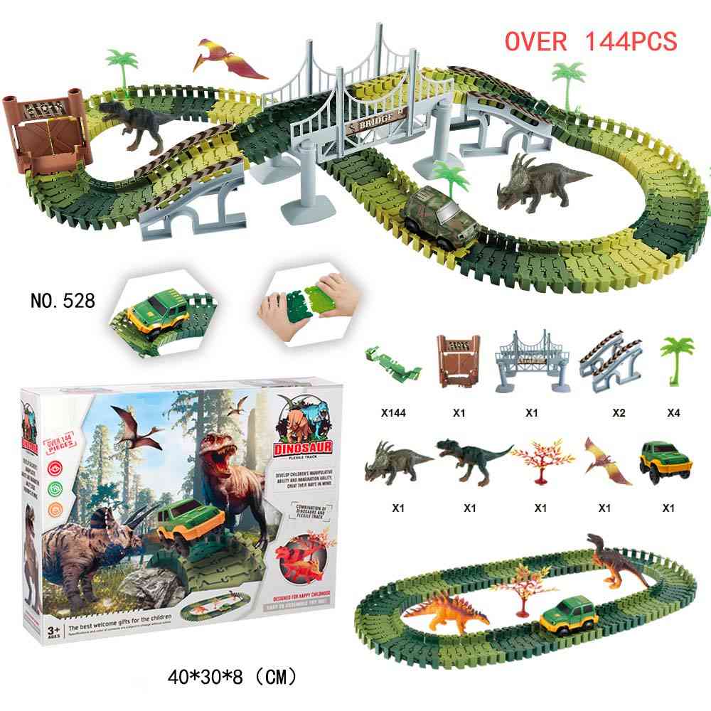 Diy simulering djungel dinosaurie spår tema, park djur figurer uppsättningar (144st) -