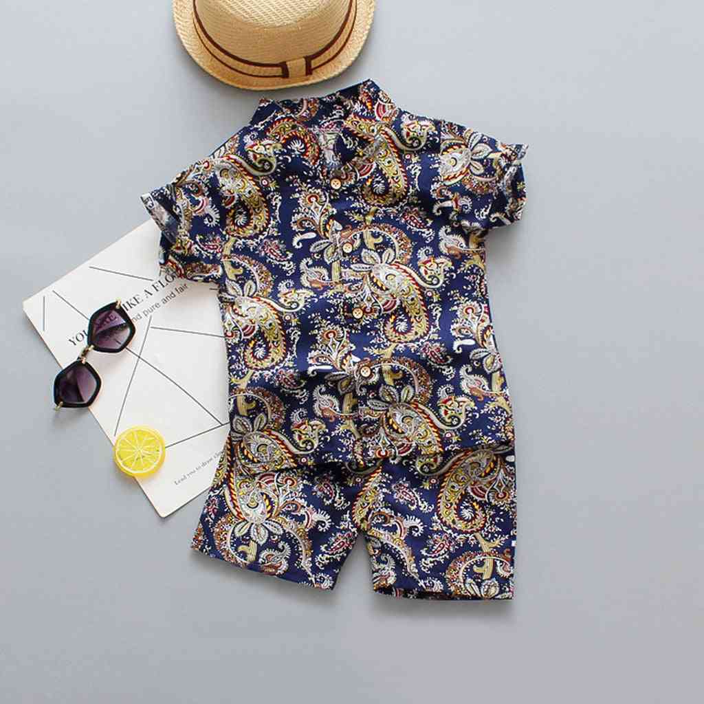 Children Clothing Suit-including Floral Print Tops And Shorts