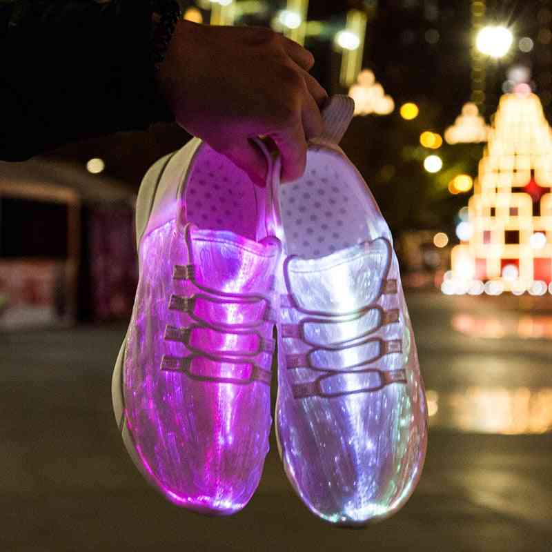 Led Fiber Optic Shoes For Kids-usb Recharge Glowing Sneakers
