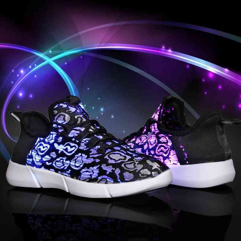 Led Fiber Optic Shoes For Kids-usb Recharge Glowing Sneakers