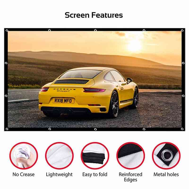 3d Hd Projector Screen, 16:9 Anti-crease Projection With Pack Hooks