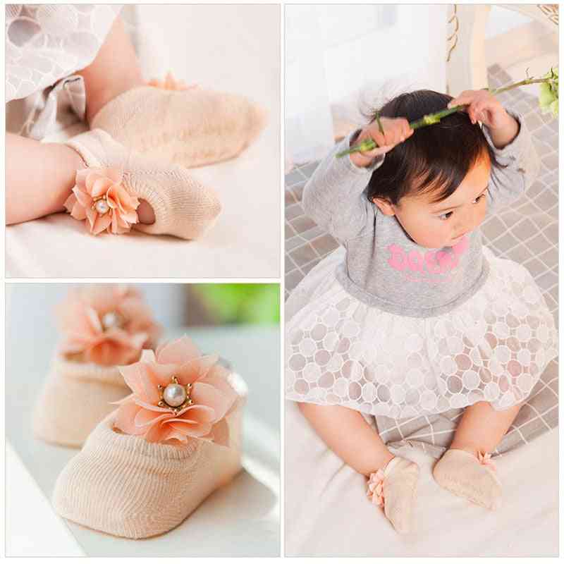 Cotton Lace, Flower Bow Knot Design Infant Socks