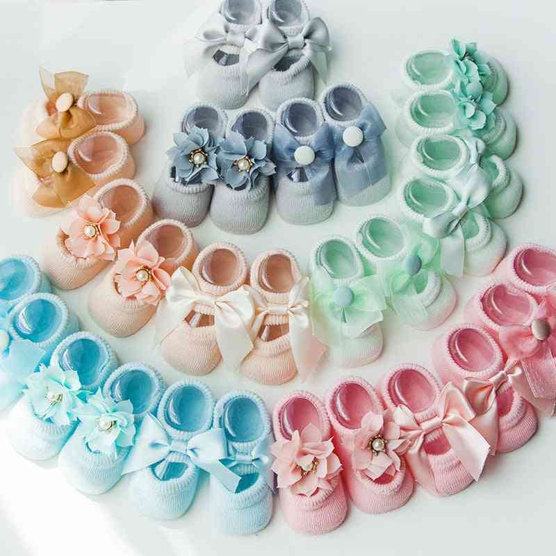 Cotton Lace, Flower Bow Knot Design Infant Socks
