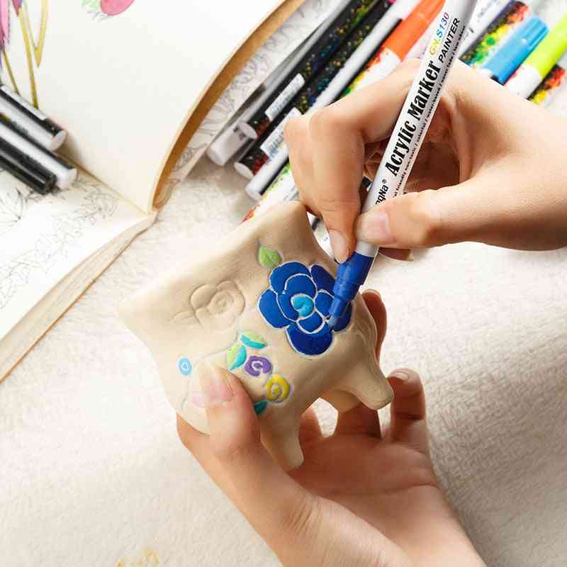 Caneta de tinta acrílica de 0,7 mm para pedra cerâmica, vidro, caneca, madeira, pintura em tela de tecido - 12 cores