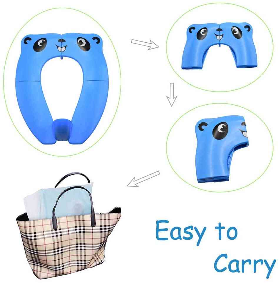 Asiento de entrenamiento para inodoro portátil, material pp para niños pequeños con bolsa de transporte y 10 paquetes de fundas desechables para inodoro (azul)