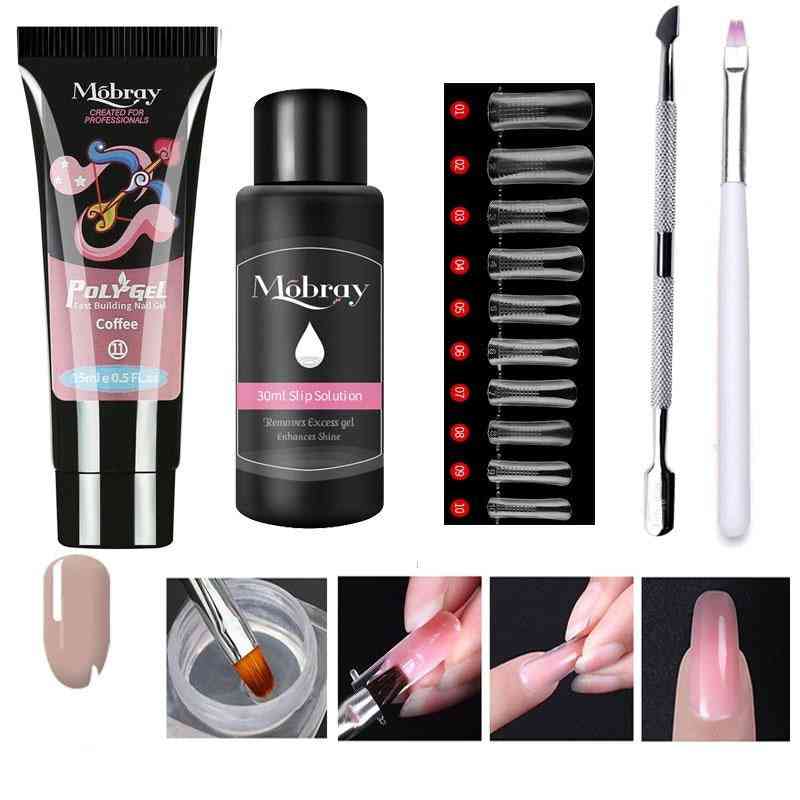 Extension Gel Set With Nial Tips Dual Form, Qiuck Dry Builder For Manicure Finger Extend Brush