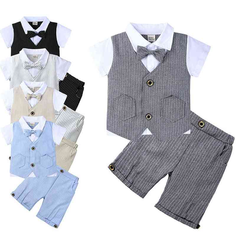Ropa de caballero fiesta de bodas, disfraz de cumpleaños con tops + conjuntos de pantalones cortos traje de verano para niños, bebé - gris xtz8354 / 3t
