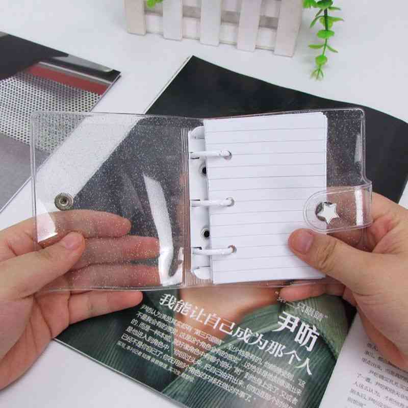 Mini pvc transparentna gładka okładka notesu z 3 otworami (20x10,5cm) - a