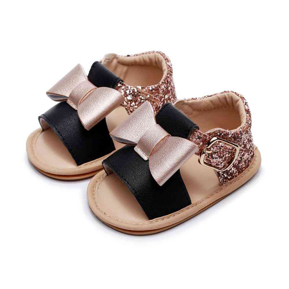 Poletne otroške kristalno sandale princese, luštne velike lok modne sijoče bleščice ravno čevlji