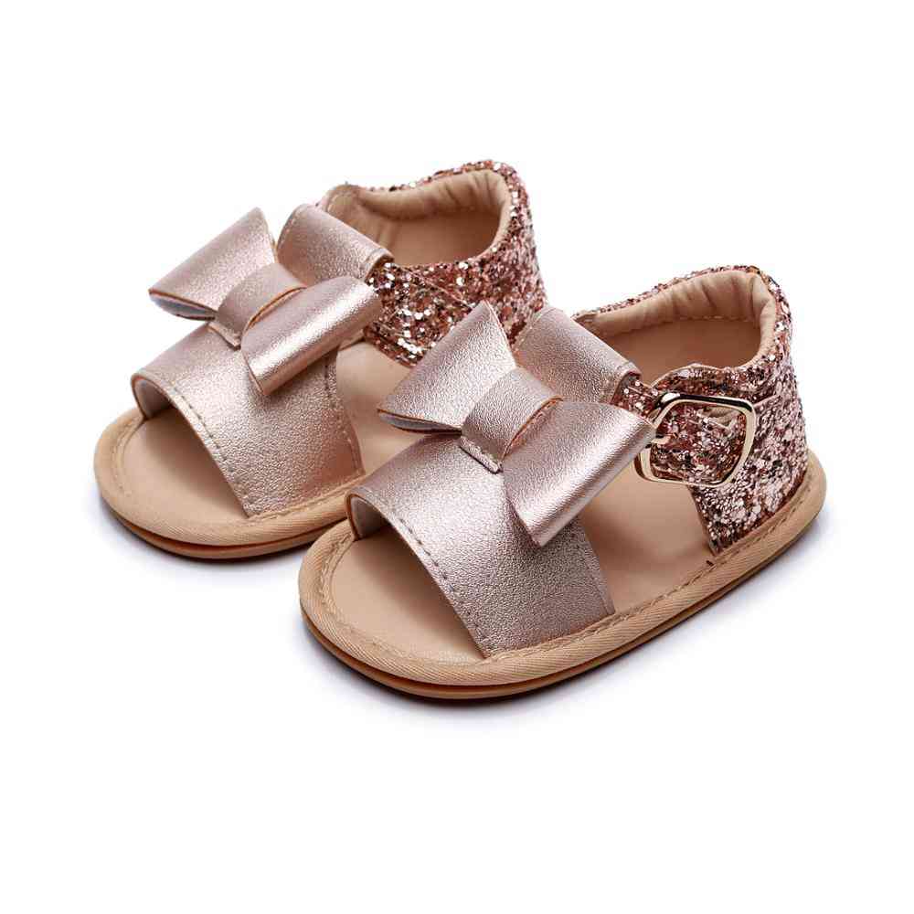 Poletne otroške kristalno sandale princese, luštne velike lok modne sijoče bleščice ravno čevlji