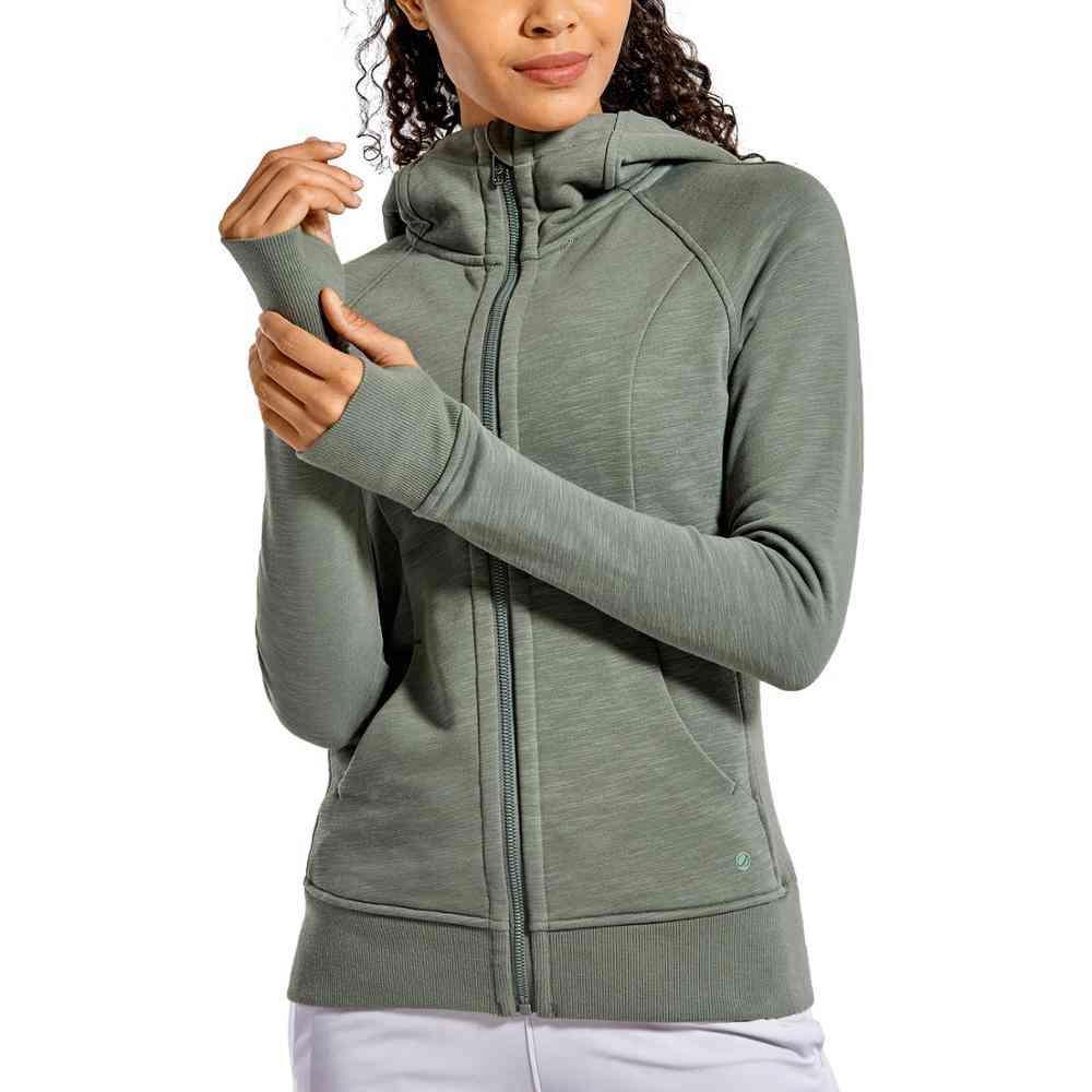 Women's Cotton Hoodies-sport Workout Sweatshirt With Full Zip, Thumb Holes
