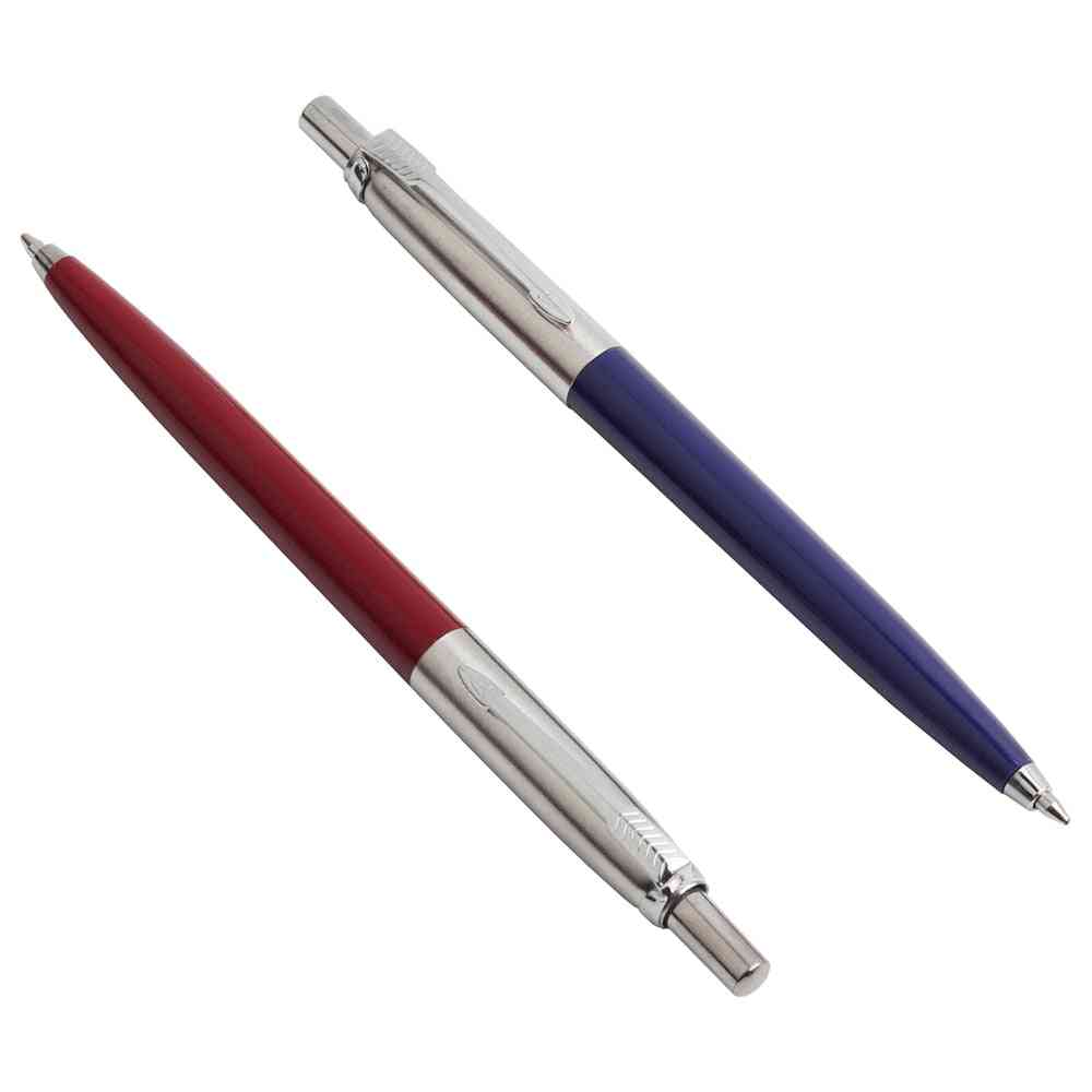 Kulepenn, metallmateriale, pressestil, kulepenner til skolekontor - 2stk blå sølv / sort