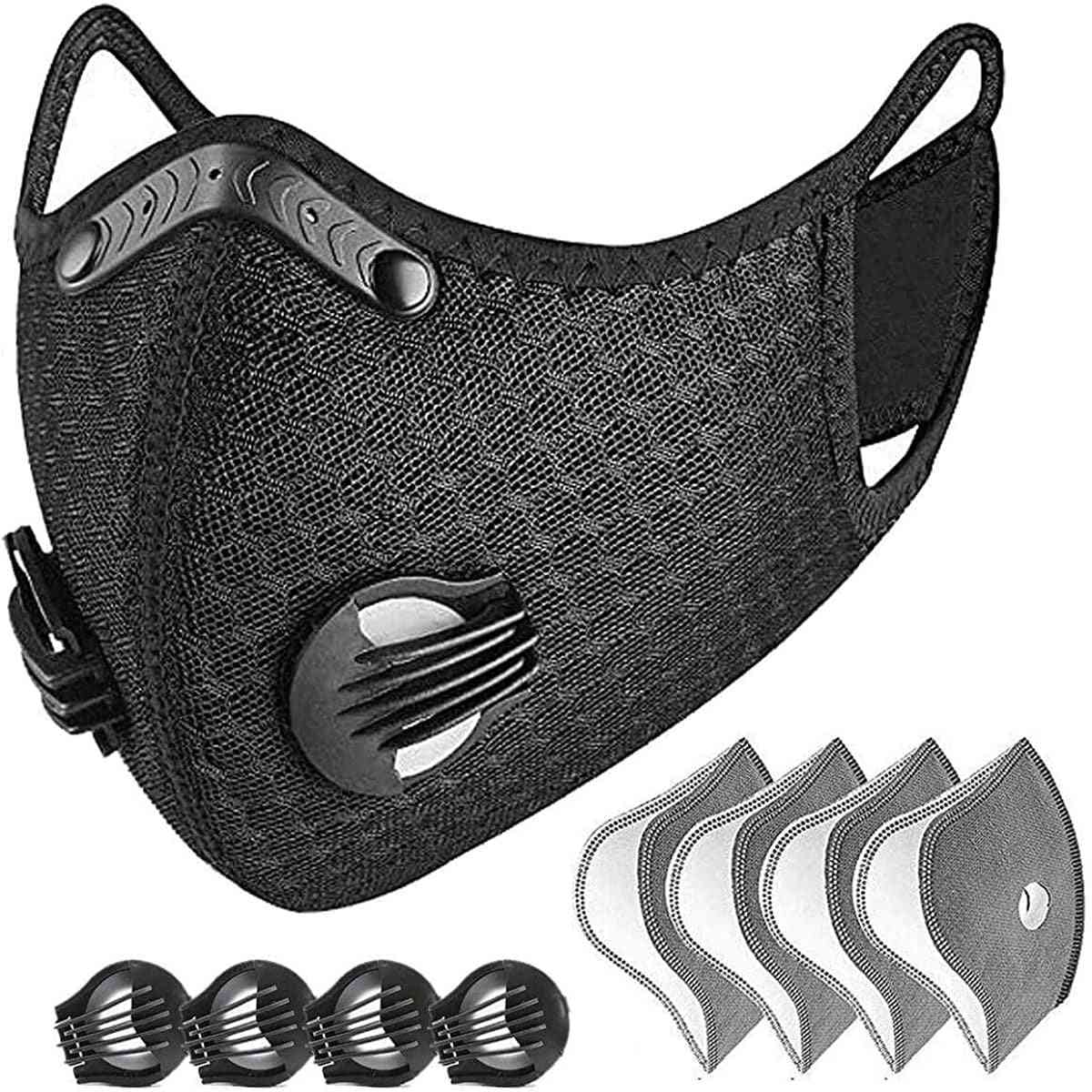 Reusable, Dustproof Respirator Face Mask With 4 Filters And Exhaust Valves