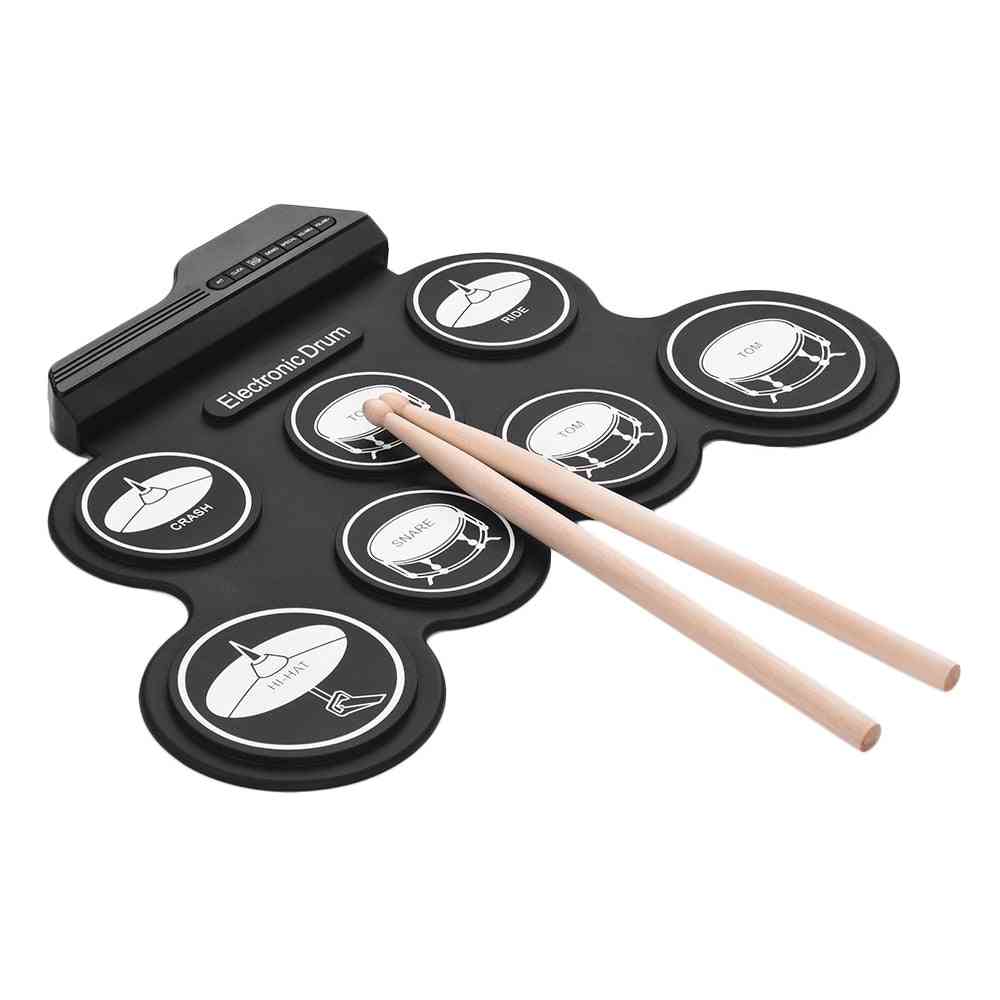 Juego de batería de silicona enrollable usb de tamaño compacto almohadillas electrónicas digitales con pedales para principiantes (negro)