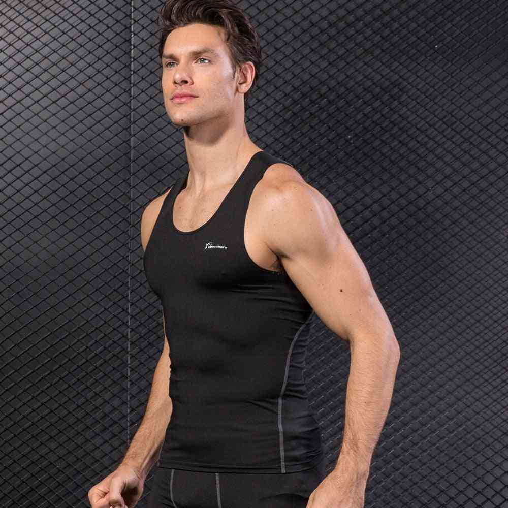Men Sports Training Vest, Basketball Fitness Bodybuilding Sleeveless Tight Shirt