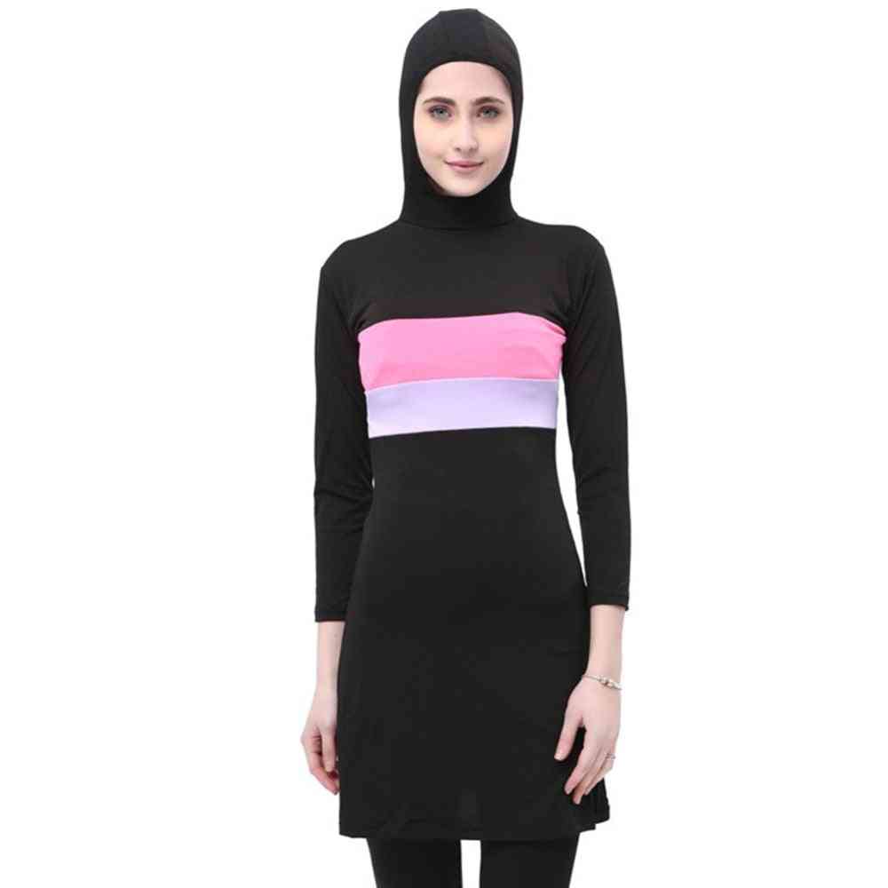 Traje de baño musulmán con estampado de rayas para mujer hijab, traje de baño islámico musulmán surf sport burkinis - rosa a7 / 4xl