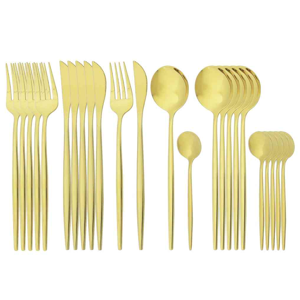 Ruokailuvälineet, veitsi, haarukka, kahvilusikka-astiat, ruostumattomasta teräksestä valmistettu astiasarja - vaaleanpunainen kulta