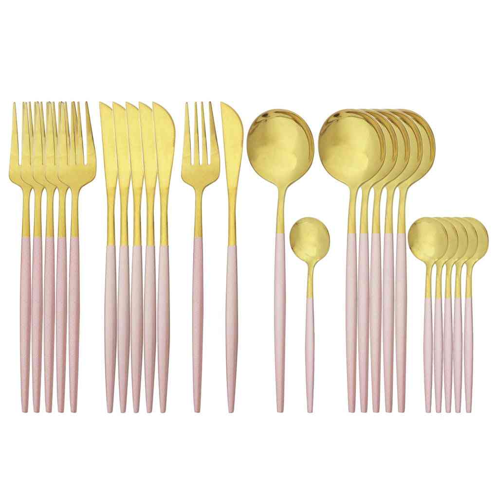 Posate, coltello, forchetta, cucchiaio da tavola da caffè, servizio da tavola in acciaio inossidabile - oro rosa