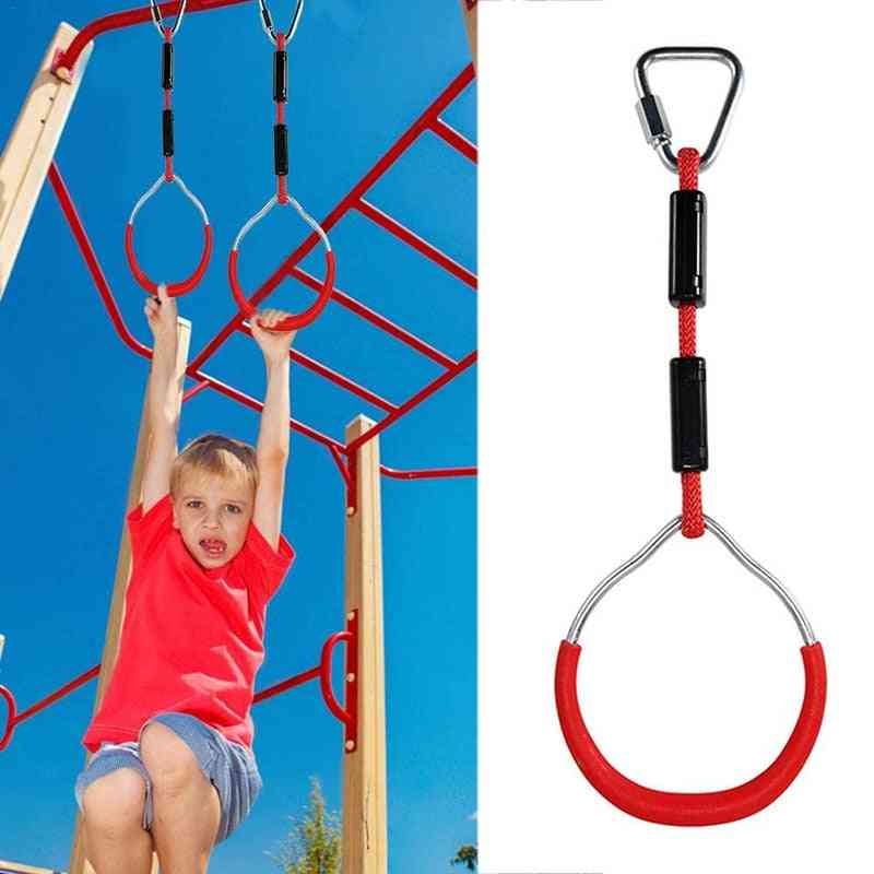 Svingbar gymnastikkring- klatring hengende ringer svinger tilbehør, barn klatreutstyr lekeplass for barn utendørs - gul