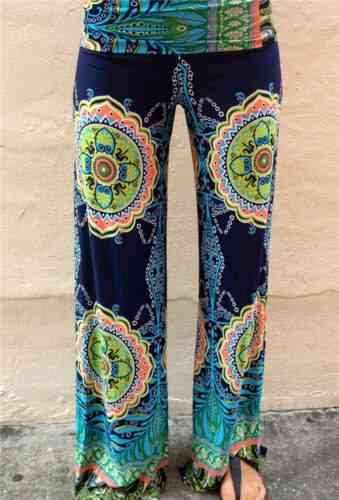 Womens Floral Print Wide Leg Trousers Long Stretch Pants