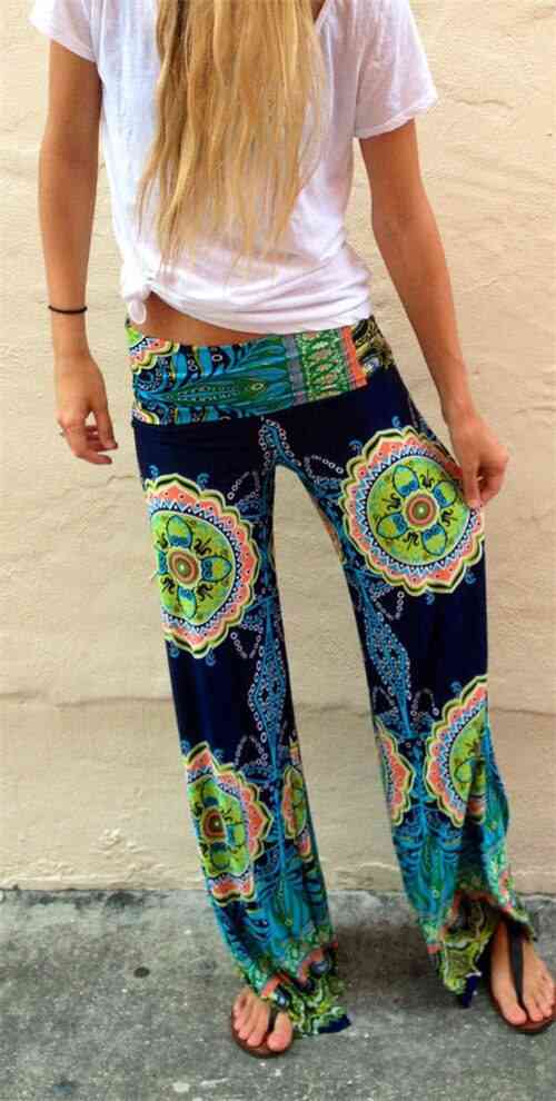 дамски панталон с широки крачоли с флорални принтове дълги панталони