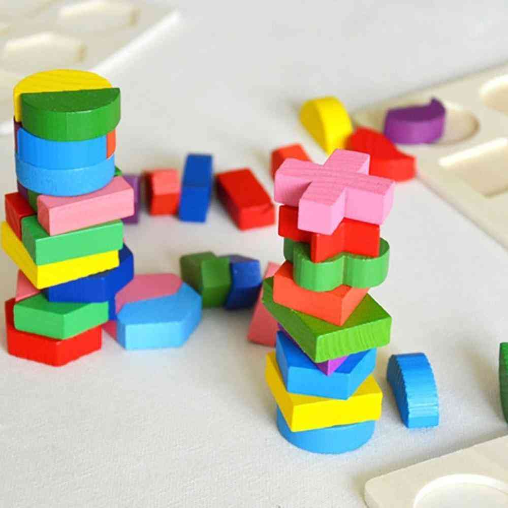 Bloco de geometria de madeira novo para crianças, brinquedo de quebra-cabeças