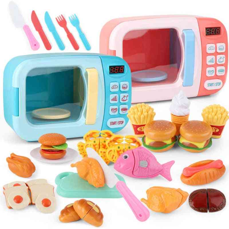 Køkkenlegetøj mikrobølgeovn, undervisningslegetøj, mini køkken madskæring, rollelegetøj til børn / piger