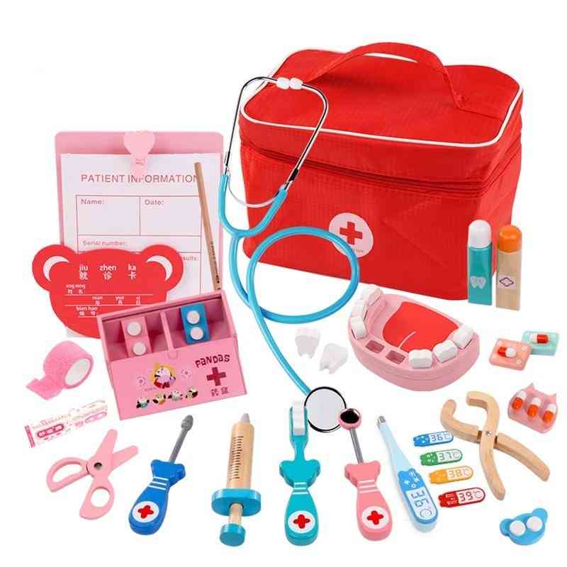 Trä låtsas spela läkare pedagogiska leksaker, medicinsk medicin bröstet för barn