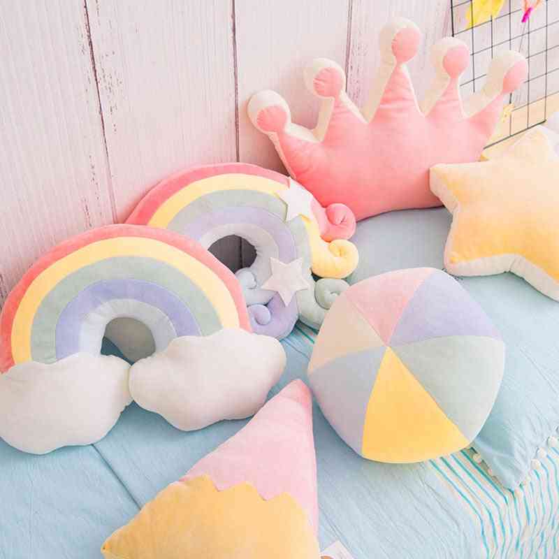 Candy Color Cloud, Star, Moon, Rainbow, Crown Design Pillow