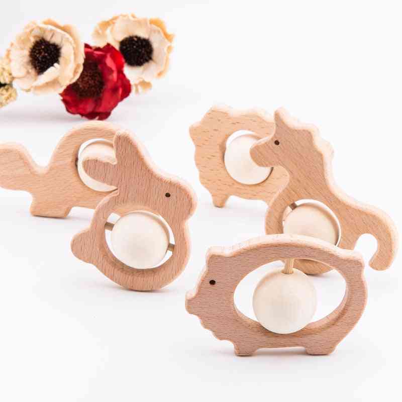 Zabawki trzonowe dla dzieci w kształcie zwierząt z kreskówek, drewniane ząbkowanie dla noworodków ręcznie robione grzechotki montessori - typ 1