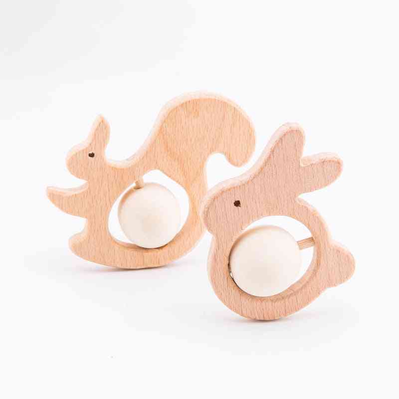 Baby molar legetøj tegneserie dyr form, mad kvalitet træ tænder til nyfødte montessori håndlavede rangler - type 1