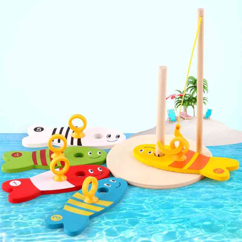 Buntes hölzernes Fischen, digitales Fischset - Säulenblöcke Spiel, niedliches Cartoonspielzeug für Baby, Kinder (mehrfarbig)