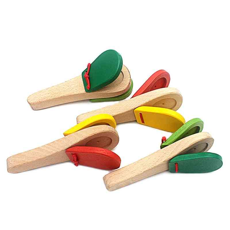 Instrument muzical din lemn castanetă clapetă mâner instrument jucărie pentru copii mici, preșcolar educație timpurie