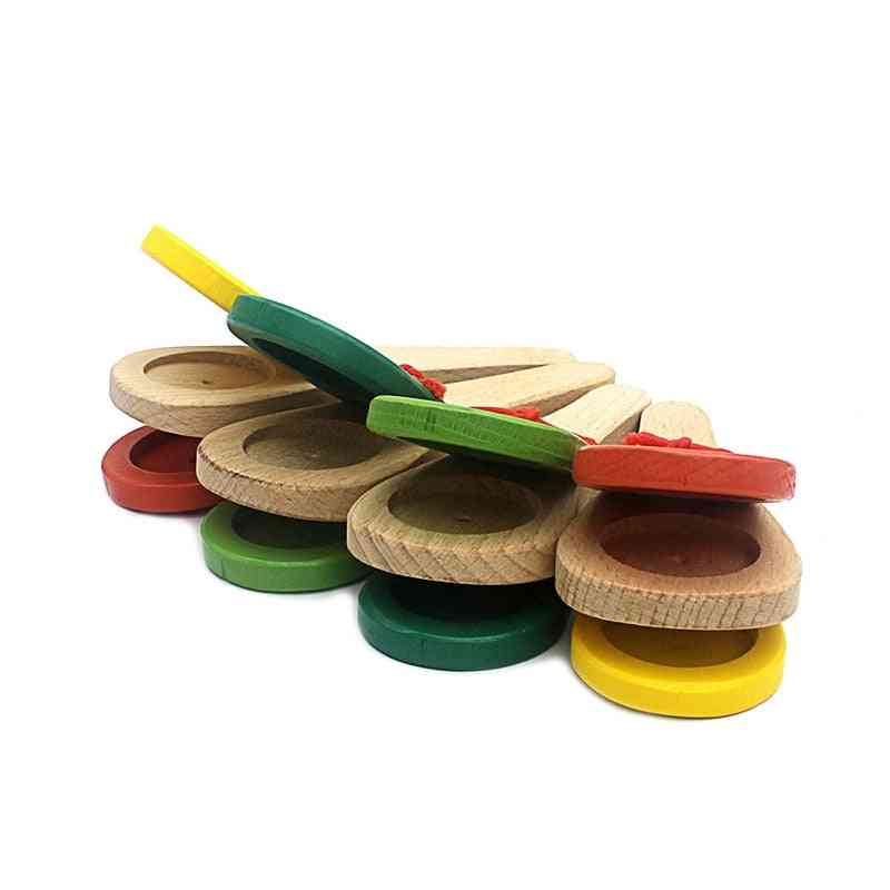 Fa hangszer kasztanet kereplő fogantyú eszköz játék kisgyermekek számára, óvodai korai oktatás