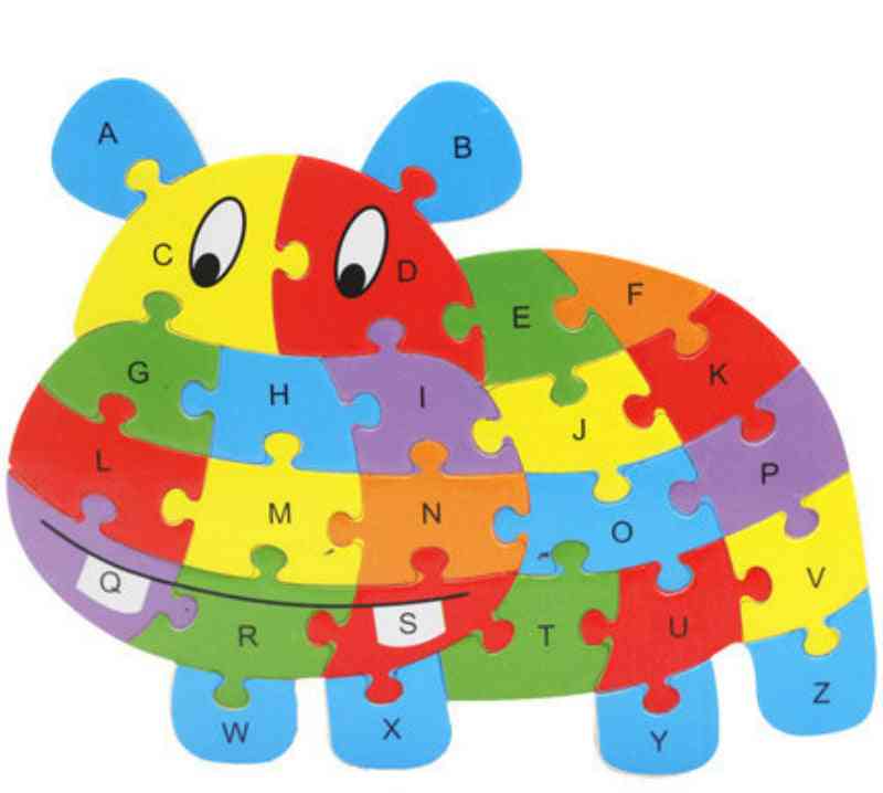Oblikovanje oblike živali, geometrija lesena deska - igrača montessori iz angleške abecede