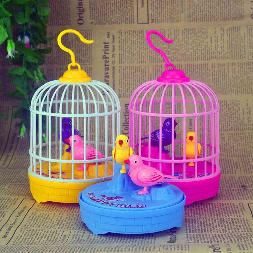 Mini fugl med bur stemmestyring elektroniske leker for barnm nyhet induksjons leketøy - morsom simulering fuglesang barneleker - blå